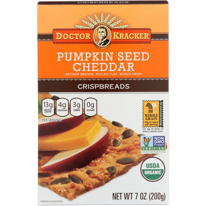 DOCTOR KRACKER: Organic Crispbreads Pumpkin Seed Cheddar, 7 oz