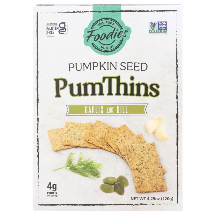 FOODIES: PumThins Garlic and Dill Crackers, 4.25 oz