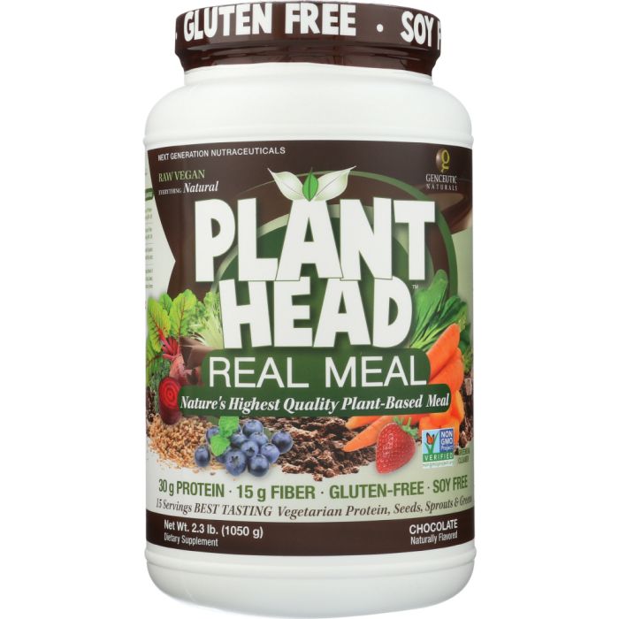 GENCEUTIC NATURALS: Plant Head Real Meal Protein Powder Chocolate, 2.3 Lb