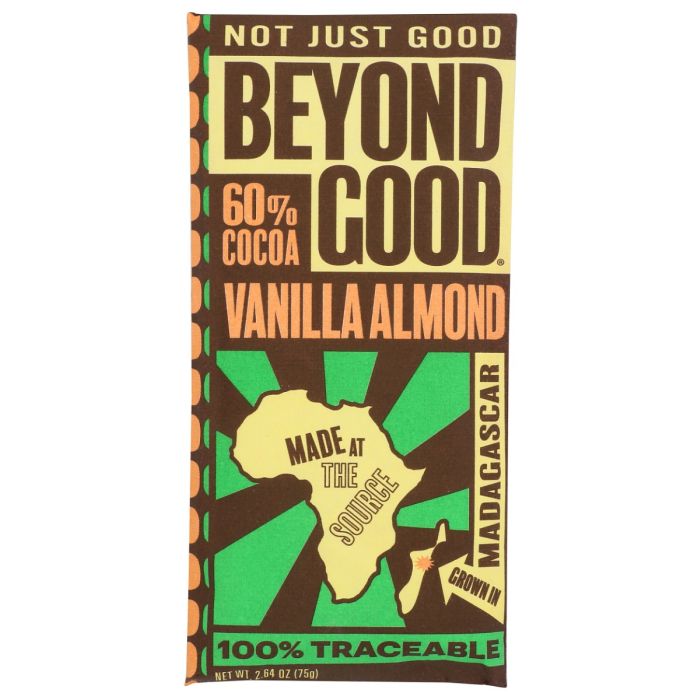 BEYOND GOOD: Vanilla Almond 60% Chocolate Bar, 2.64 oz