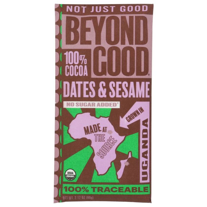 BEYOND GOOD: Dates and Sesame 100% Chocolate Bar, 2.12 oz