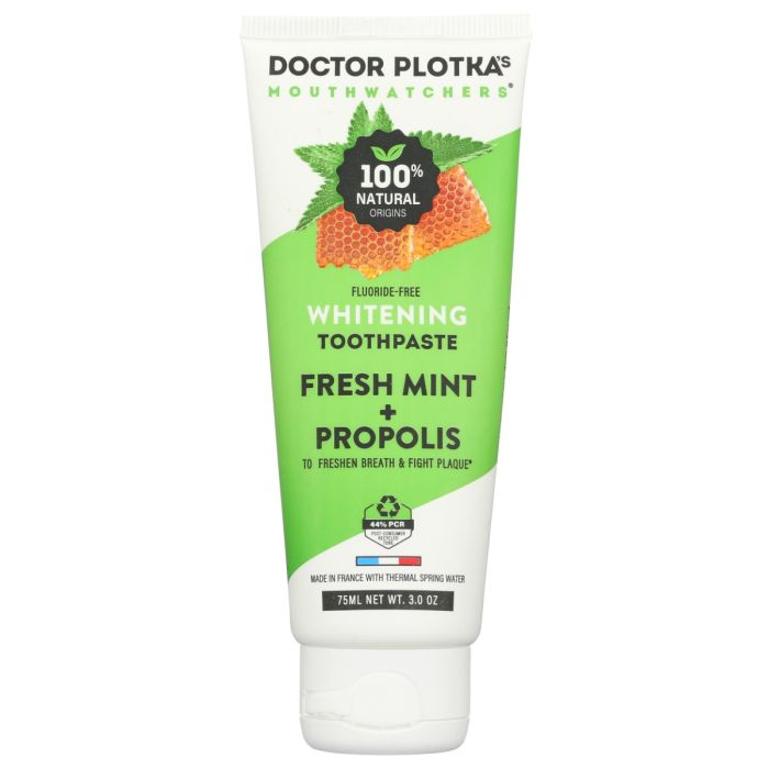 MOUTHWATCHERS: Whitening Fluoride Free Fresh Mint Plus Propolis Toothpaste, 3 oz