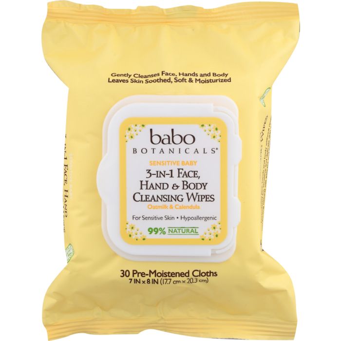 BABOBOTANI: 3-in-1 Sensitive Baby Face, Hands & Body Wipes Oatmilk & Calendula 4 Pack, 120 ct