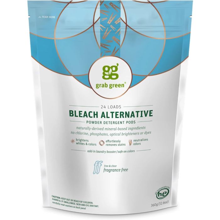 GRAB GREEN: Bleach Alternative Fragrance Free Pouch 24 Count, 15.2 oz