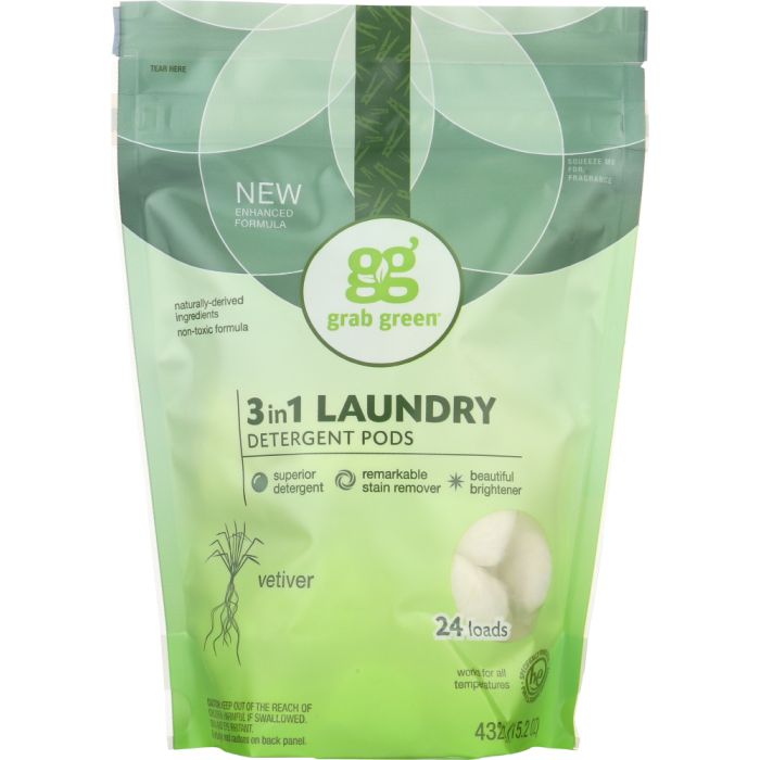 GRABGREEN: 3-in-1 Laundry Detergent Vetiver 24 Loads, 15.2 Oz