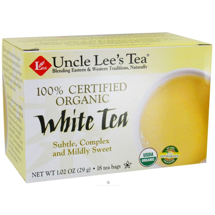 UNCLE LEE'S: Tea 100% Certified Organic White Tea, 18 Tea Bags