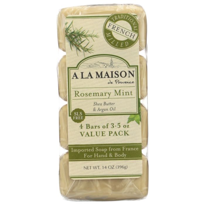 A LA MAISON DE PROVENCE: Rosemary Mint Bar Soap 4pk, 14 oz