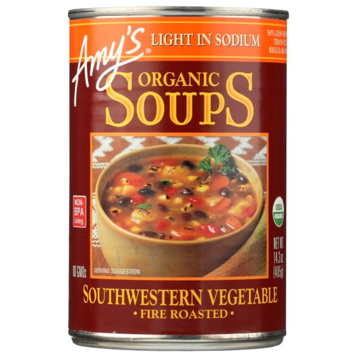 AMYS: Fire Roasted Southwestern Light Sodium Vegetable Soup, 14.3 oz
