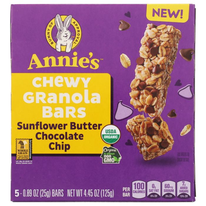 ANNIES HOMEGROWN: Sunflower Butter Chocolate Chip Chewy Granola Bars, 4.45 oz