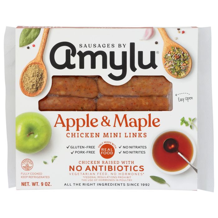 AMYLU FOODS: Apple and Maple Mini Chicken Sausage Links, 9 oz