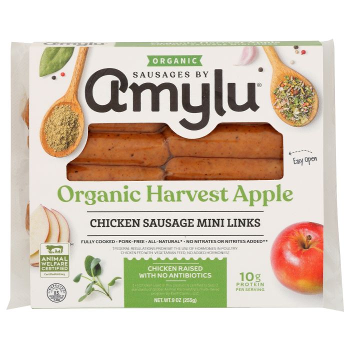 AMYLU FOODS: Organic Harvest Apple Mini Chicken Sausage Links, 9 oz