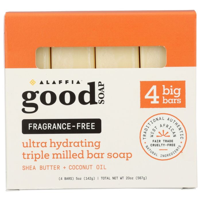 ALAFFIA: Fragrance Free Good Bar Soap 4 Count, 20 oz
