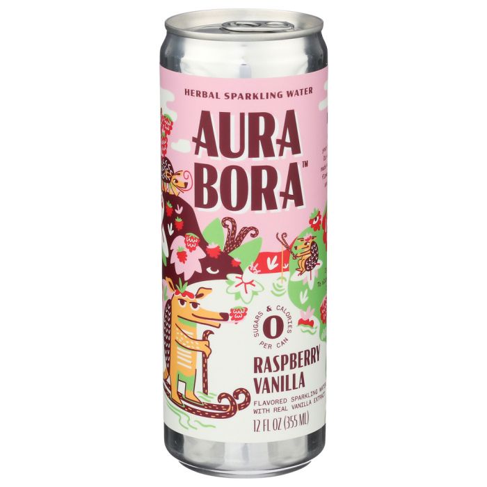 AURA BORA: Raspberry Vanilla Sparkling Water, 12 fo