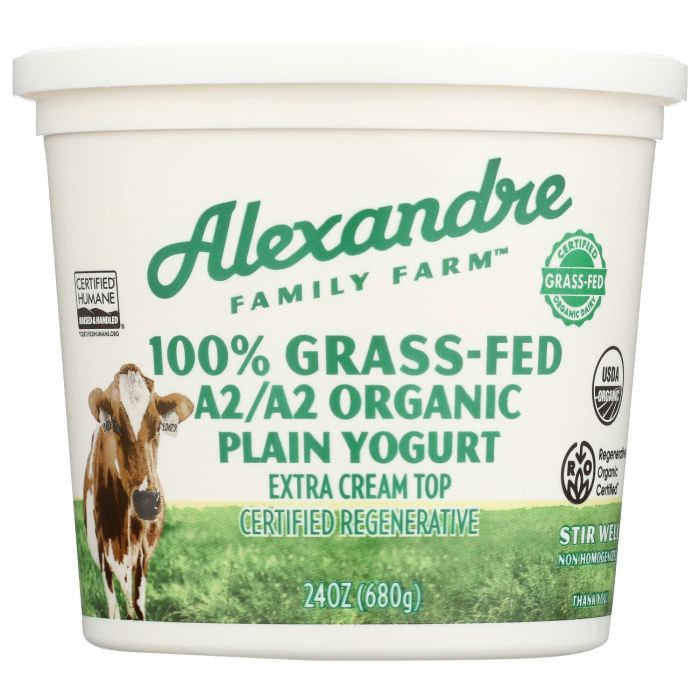 ALEXANDRE FAMILY FARM: A2 A2 Organic 100 Percent Grassfed Full Fat Yogurt, 24 oz