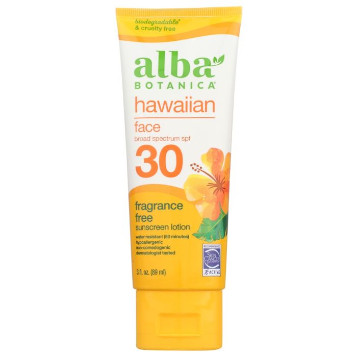 ALBA BOTANICA: Hawaiian Sunscreen Fragrance Free Lotion SPF 30, 3 fo