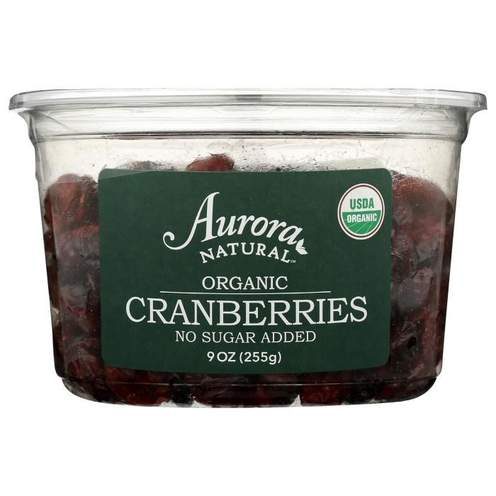 AURORA NATURAL: Organic Dried Cranberries No Sugar Added, 9 oz