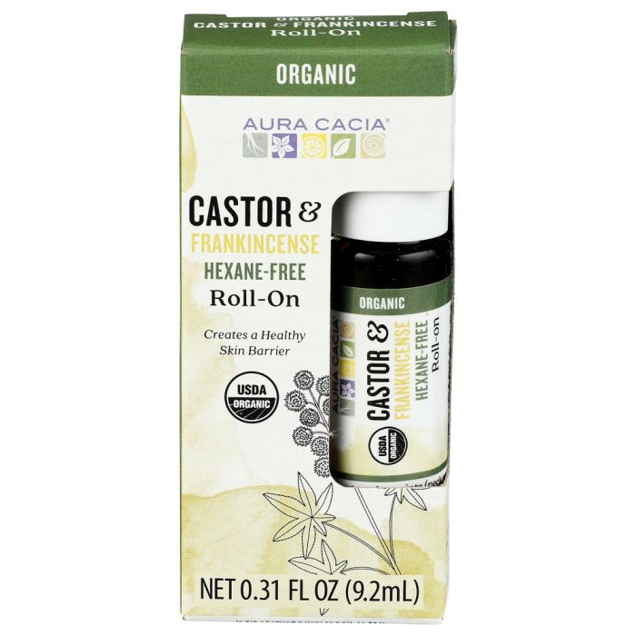 AURA CACIA: Castor Oil and Frankincense Roll On, 0.31 fo