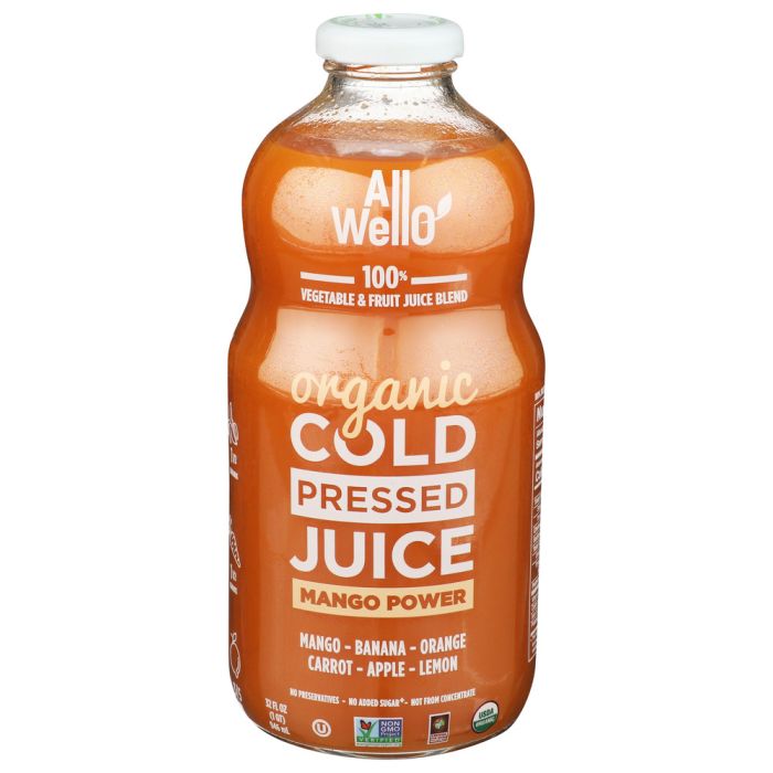 ALLWELLO: Organic Cold Pressed Mango Power Juice, 32 fo