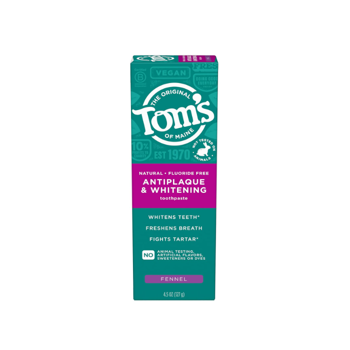 TOMS OF MAINE: Fluoride Free Antiplaque and Whitening Toothpaste Fennel, 4.5 oz