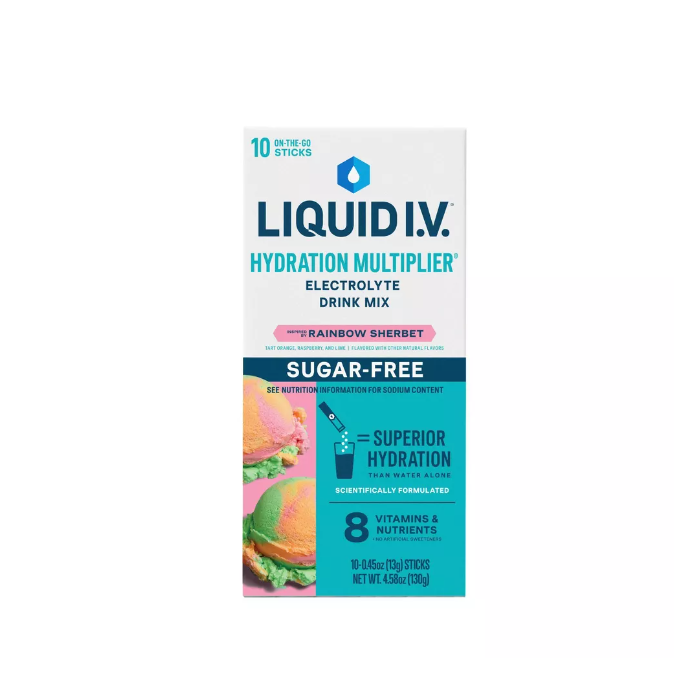 LIQUID IV: Hydration Multiplier Sugar Free Rainbow Sherbet 10Ct, 4.58 oz