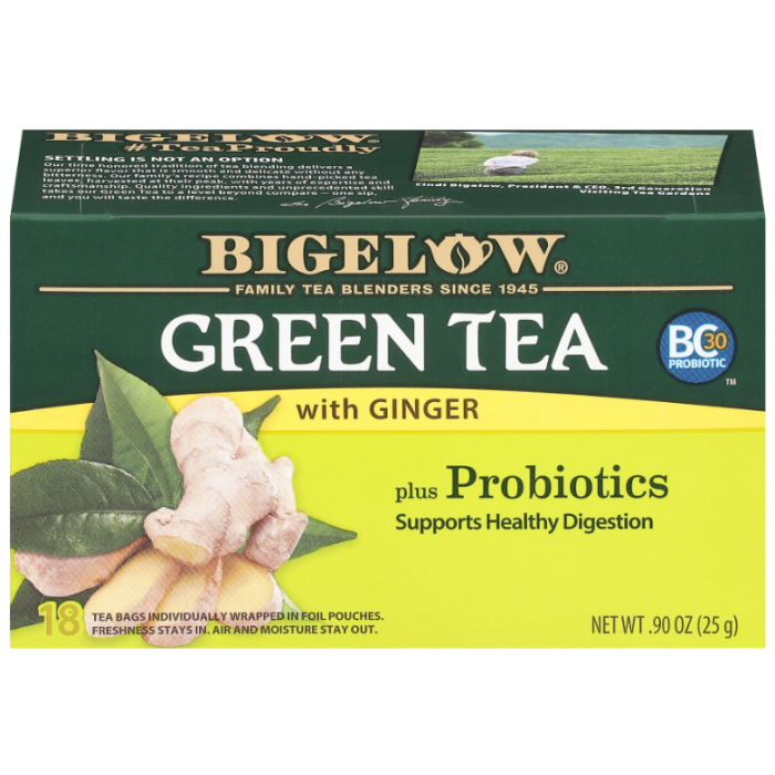 BIGELOW: Green Tea With Ginger Plus Probiotics, 0.9 oz