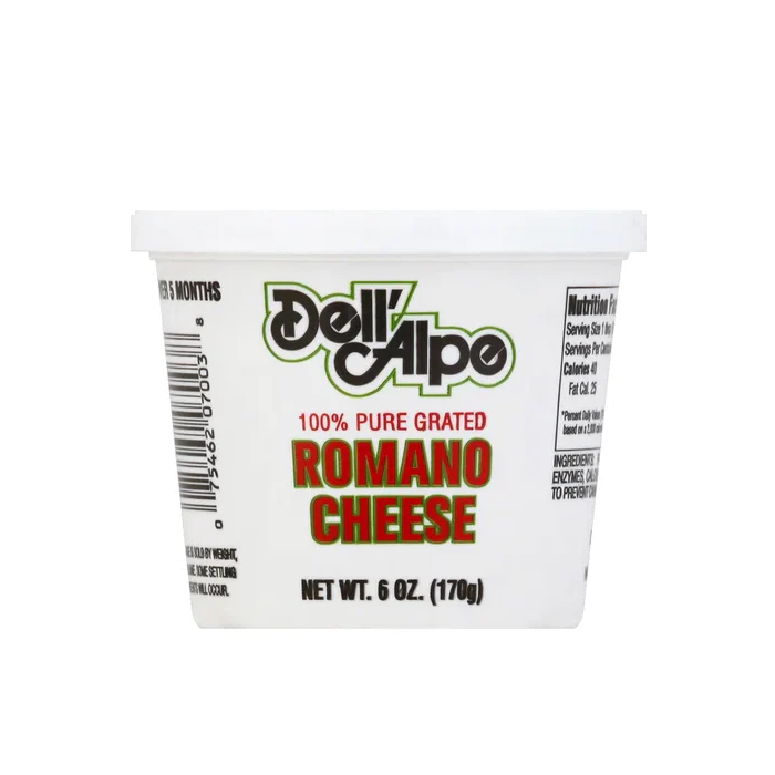 DELL ALPE: Pure Grated Romano Cheese, 6 oz