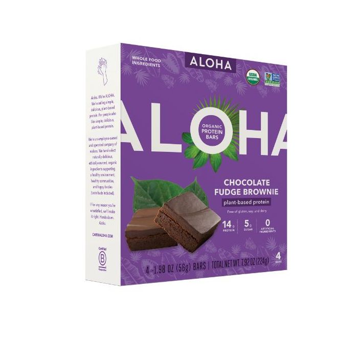 ALOHA: Chocolate Fudge Brownie Protein Bar 4Pack, 7.92 oz