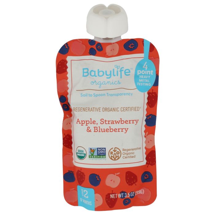 BABYLIFE ORGANICS: Apple Strawberry Blueberry Pouch, 3.5 oz