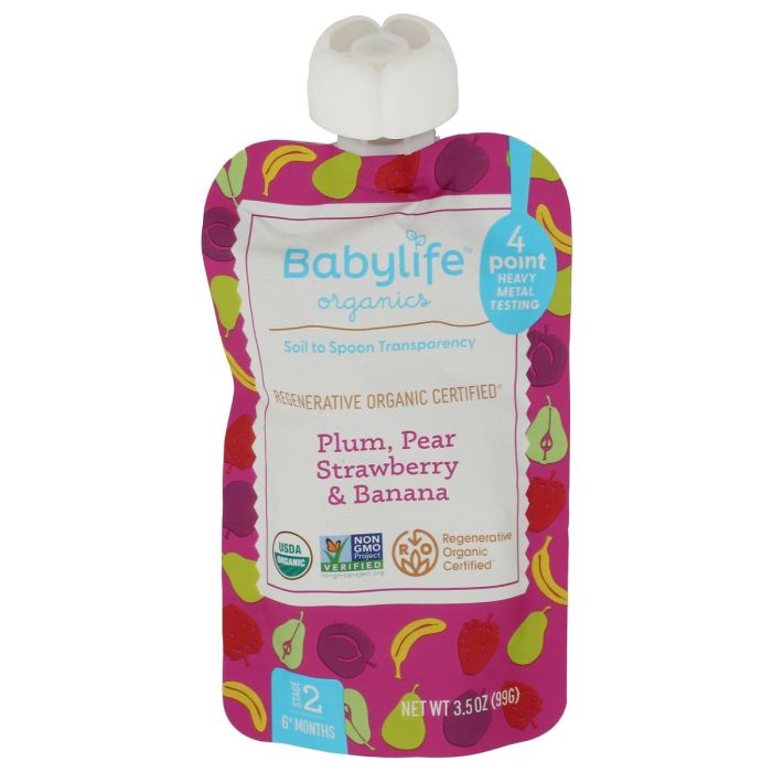 BABYLIFE ORGANICS: Plum Pear Strawberry Banana Pouch, 3.5 oz