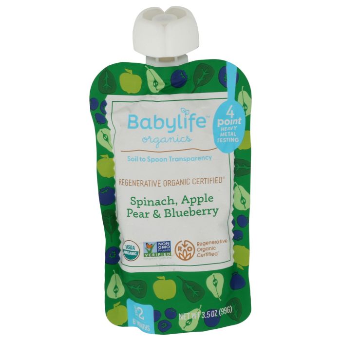 BABYLIFE ORGANICS: Spinach Apple Pear Blueberry Pouch, 3.5 oz
