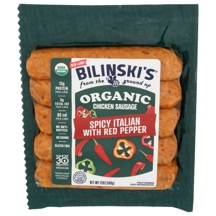 BILINSKIS: Organic Spicy Italian with Red Pepper Chicken Sausage, 12 oz