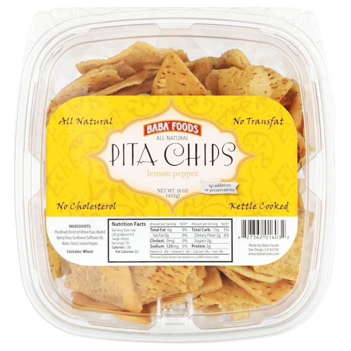 BABA FOODS: Lemon Peppers Pita Chips, 16 oz