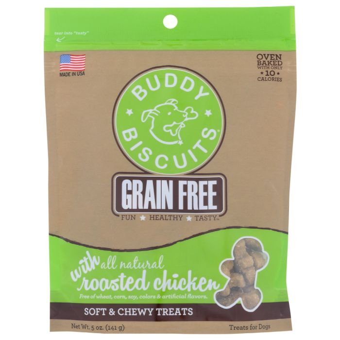 BUDDY BISCUITS: Soft Chewy Roasted Chicken Dog Treats Grain Free, 5 oz