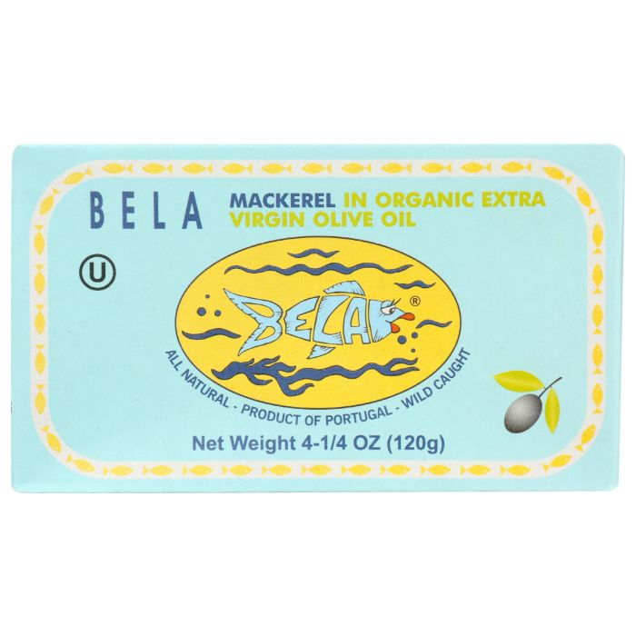 BELA: Mackerel in Organic Extra Virgin Olive Oil, 4.25 oz