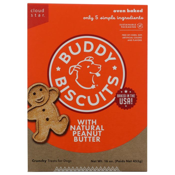 BUDDY BISCUITS: Healthy Whole Grain Oven Baked Dog Treats Peanut Butter, 16 oz