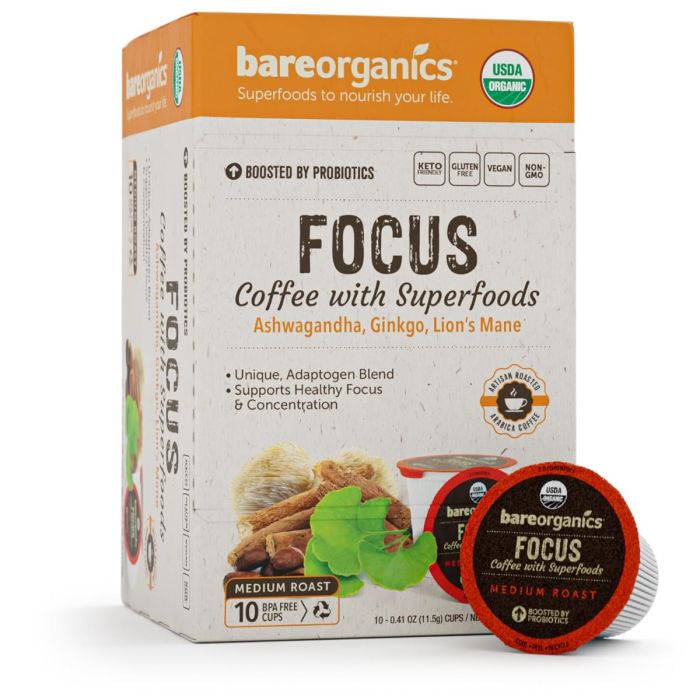 BAREORGANICS: Focus Coffee with Superfoods 10pc, 4.05 oz