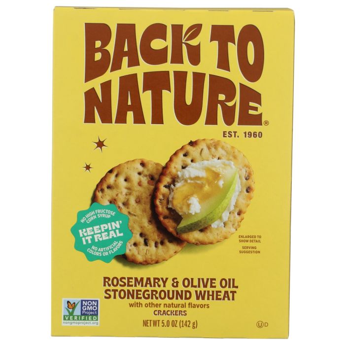 BACK TO NATURE: Rosemary and Olive Oil Stoneground Wheat Crackers, 5 oz