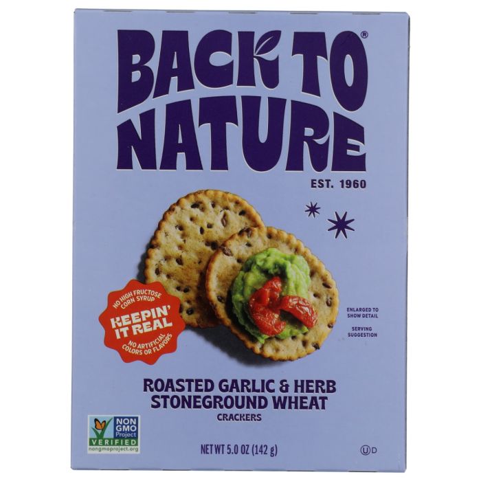 BACK TO NATURE: Roasted Garlic and Herb Stoneground Wheat Crackers, 5 oz