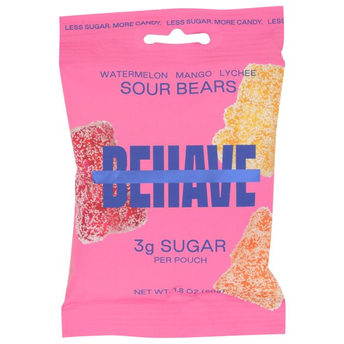 BEHAVE FOODS: Watermelon Mango Lychee Sour Bears, 1.8 oz