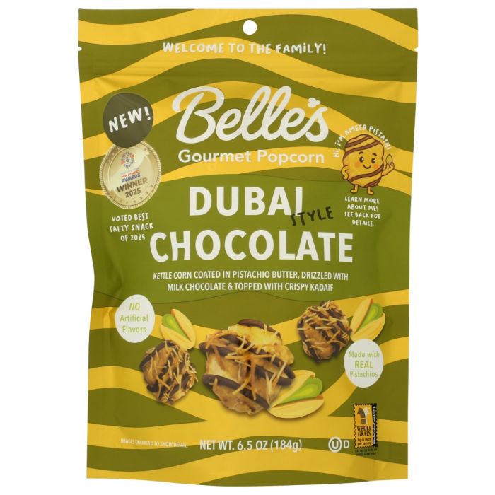 BELLES GOURMET POPCORN: Dubai Chocolate Popcorn, 6.5 oz