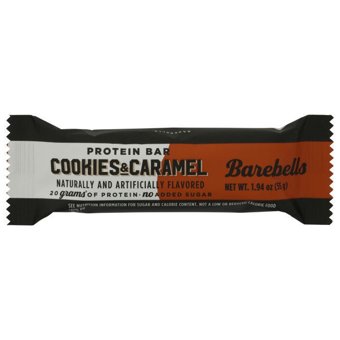 BAREBELLS: Cookie and Caramel Protein Bar, 55 gm