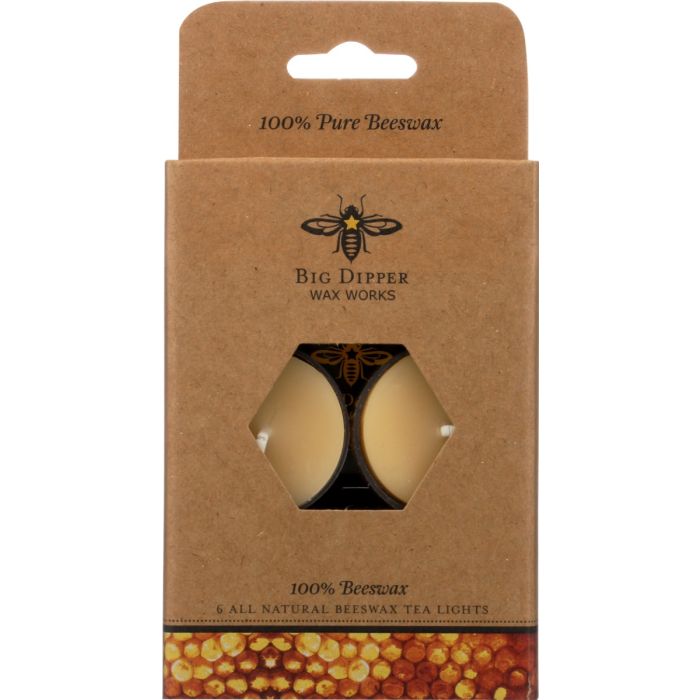 BIG DIPPER WAX WORKS: Pure Beeswax Tea Light Candles, 6 ea
