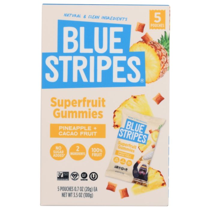 BLUE STRIPES: Pineapple Cacao Superfruit Gummies 5 Count, 3.5 oz