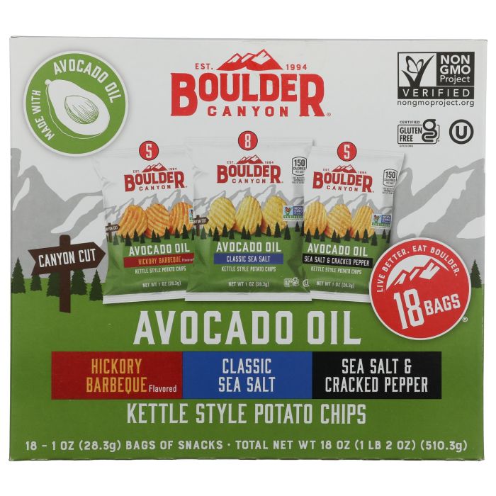 BOULDER CANYON: Avocado Oil Kettle Style Potato Chips Variety Pack, 18 oz