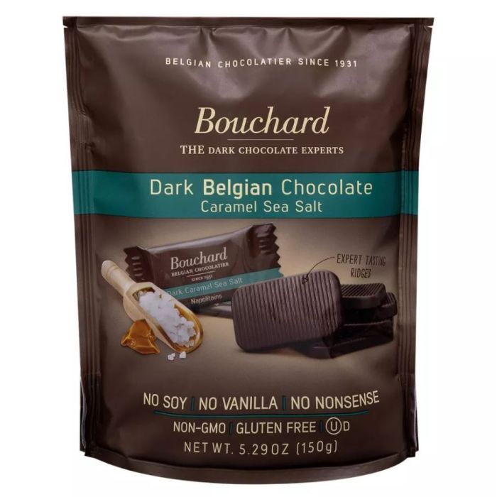 BOUCHARD: Dark Belgian Chocolate Caramel Sea Salt Thins, 5.29 oz