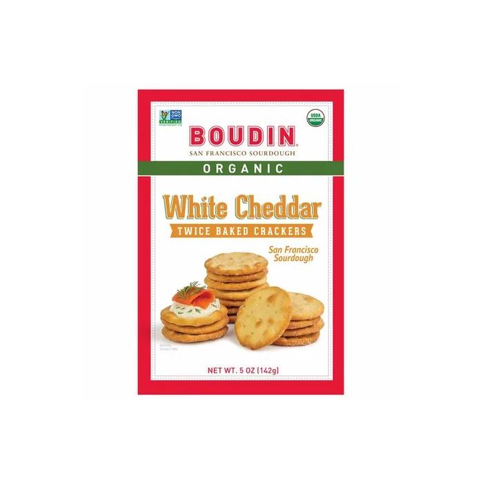 BOUDIN SOURDOUGH: Organic Twice Baked White Cheddar Crackers, 5 oz