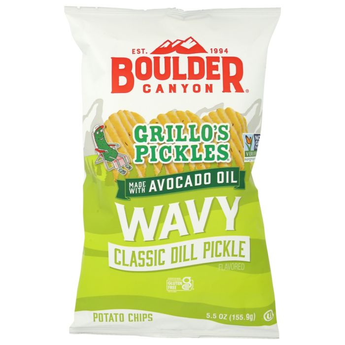 BOULDER CANYON: Avocado Oil Wavy Classic Grillos Pickles Potato Chips, 5.5 oz