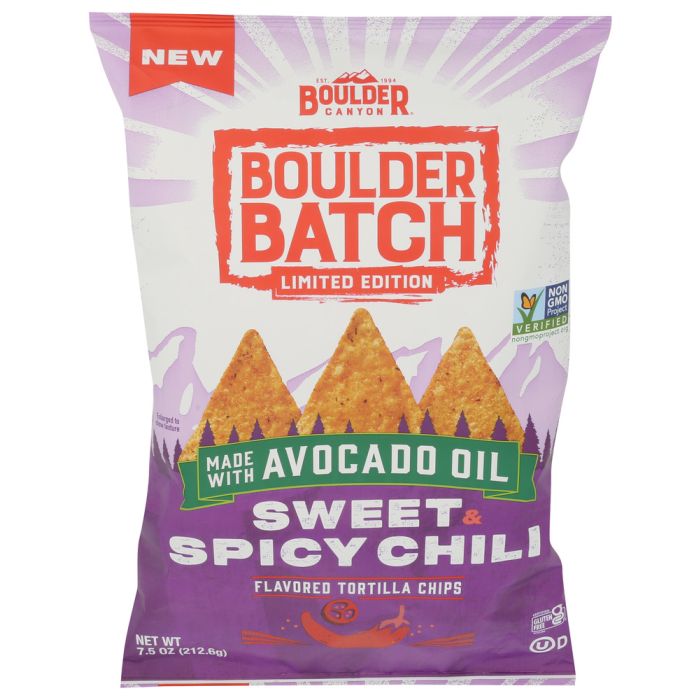 BOULDER CANYON: Sweet Spicy Chili Tortilla Chips in Avocado Oil, 7.5 oz