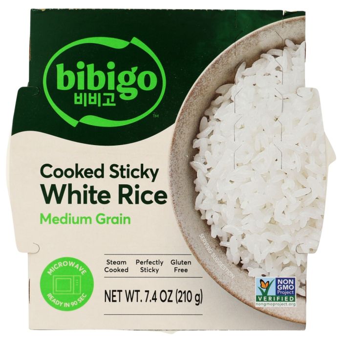 BIBIGO: Cooked Sticky White Rice Medium Grain 1pk, 7.4 oz