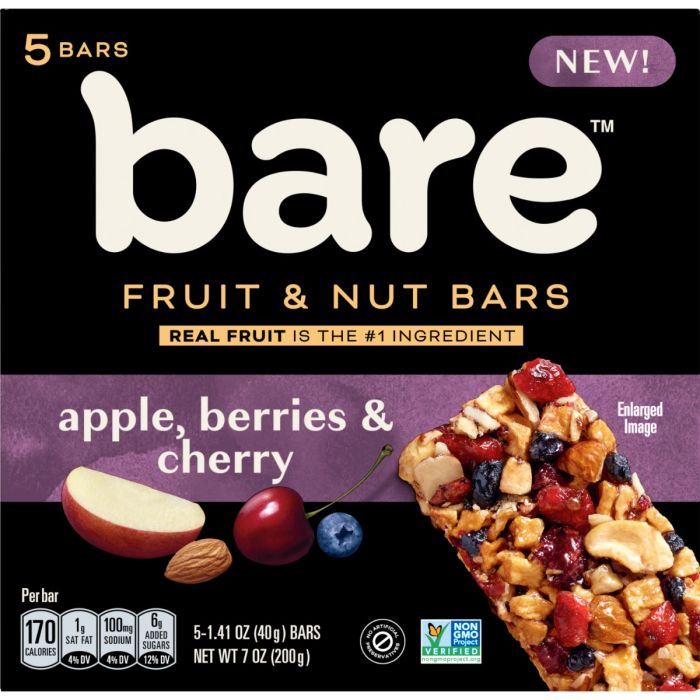 BARE: Apple Berries and Cherry Fruit and Nut Bars 5 Count, 7 oz